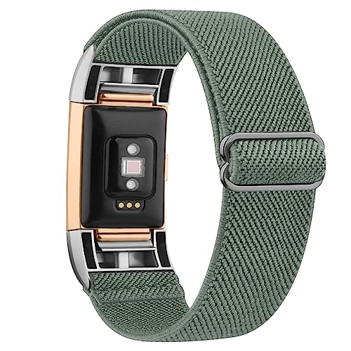Wanme Ersatzarmband für Fitbit Charge 2, elastisches Sport-Armband für Damen/Herren, verstellbar, 114 mm - 218 mm, Grün, Nylon, Edelstahl, Schnalle, Unisex, 11,4 cm - 21,8 cm von Wanme