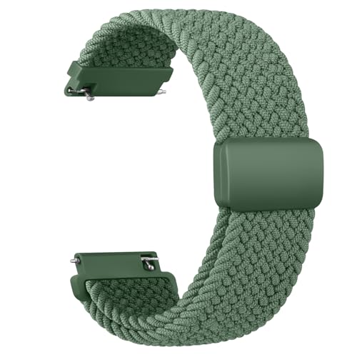 Wanme Gewebtes Nylon Uhrenarmbänder 20mm für Herren Damen, Nylon Elastische Uhrenarmband Schnellverschluss Armband, Neues Ersatzarmband mit Magnet Verstellbarer Anti Rutsch Schnalle, Grün von Wanme