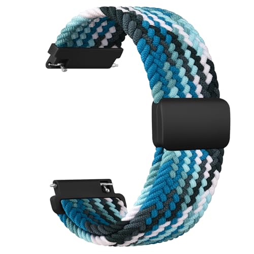 Wanme Gewebtes Nylon Uhrenarmbänder 20mm für Herren Damen, Nylon Elastische Uhrenarmband Schnellverschluss Armband, Neues Ersatzarmband mit Magnet Verstellbarer Anti Rutsch Schnalle, Meeresblau von Wanme