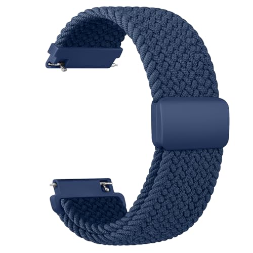 Wanme Gewebtes Nylon Uhrenarmbänder 20mm für Herren Damen, Nylon Elastische Uhrenarmband Schnellverschluss Armband, Neues Ersatzarmband mit Magnet Verstellbarer Anti Rutsch Schnalle, Navy Blau von Wanme