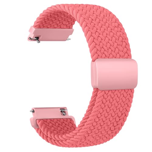 Wanme Gewebtes Nylon Uhrenarmbänder 20mm für Herren Damen, Nylon Elastische Uhrenarmband Schnellverschluss Armband, Neues Ersatzarmband mit Magnet Verstellbarer Anti Rutsch Schnalle, Rose von Wanme