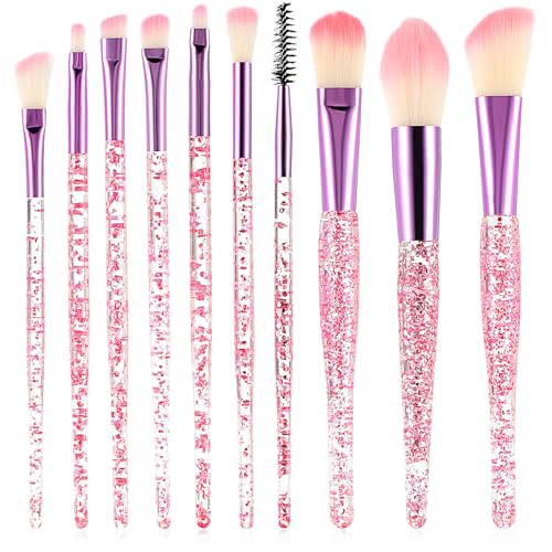 Wanmu 10 Teiliges Glitzer Kristall Make-Up Pinsel Set, Crystal Sparkles Powder Essentials Foundation Brush Werkzeugset für Concealer Lidschatten Eyeliner Schminkpinsel Lidschatten Misch Highlight von Wanmu