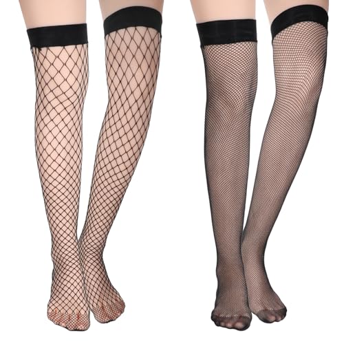 Wanmu 2 Paar Damen Halterlose Netzstrümpfe, Netzstrumpfhosen mit Schwarzem Abschluss, transparente Overknee-Seidenstrümpfe Wanmu 2 Paar Damen Halterlose Netzstrümpfe, Netzstrumpfhosen mit Schwarzem Abschluss, transparente Overknee-Seidenstrümpfe von Wanmu