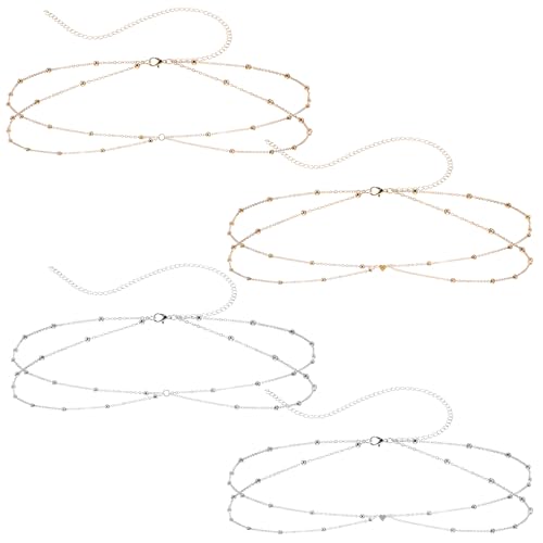 Wanmu 4 Stück Bauchkette Gold für Frauen, 14K Gold Vergoldet Verstellbar Bauch Körperkette Taillenschmuck, Wasserfest Layered TaillenKette Waist Chain Körperschmuck für Frauen Mädchen Sommer Bikini von Wanmu
