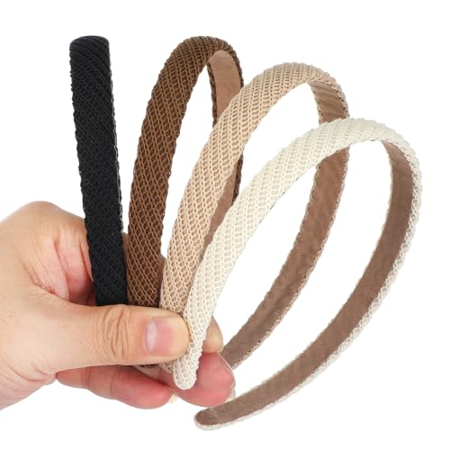 Wanmu 4 Stück Geflochtener Haarreifen, 4 Farben Anti-Rutsch Boho Breite Haarbänder, Verstellbarer Elastischer Stirnbänder Haarreif für Frauen Damen Mädchen von Wanmu