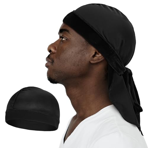 Wanmu Samt Durags für 360 Waves mit 1 Wellenkappe, Ultraweicher Langer Schwanz Durags für Männer, Frauen Waves, Zöpfe und Locken Wanmu Samt Durags für 360 Waves mit 1 Wellenkappe, Ultraweicher Langer Schwanz Durags für Männer, Frauen Waves, Zöpfe und Locken von Wanmu