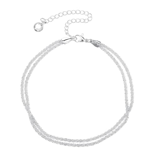 Wanmu Sterling Silver Anklets for Women Waterproof Anklet Bracelets Stackable Dainty Jewelry Layered Sparkly Chain for Women Beach Gold Jewelry Gift von Wanmu