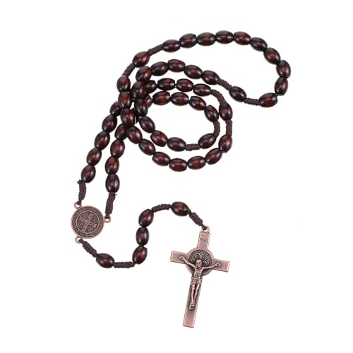 Wanmu handgefertigte katholische Rosenkränze aus Holz, Rosenkranzperlen mit Metallkreuz, katholische Rosenkranzkette für Gebet und Andacht (Kaffeebraun) von Wanmu