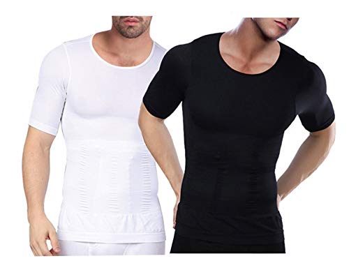 WannGe Nahtlose Kompressionsweste für Herren, elastische Shapewear, Schlankheitsshirt, 2er-Pack, Schwarz und Weiß, L/XL von WannGe