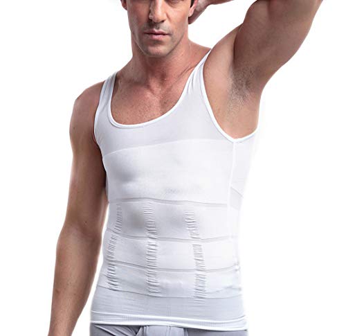 Mens Slimming Body Shaper Vest Shirt, Compression Muscle Tank, White L von WannGe