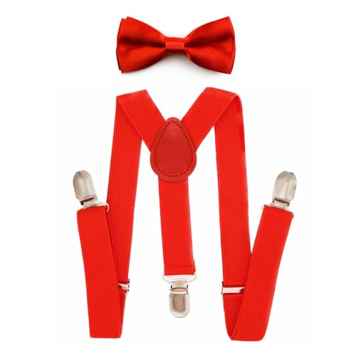 PlayCool Child Kids Suspenders - 1" Adjustable Y-Back Suspender and Bowtie for Boys & Girls - Red von WannGe