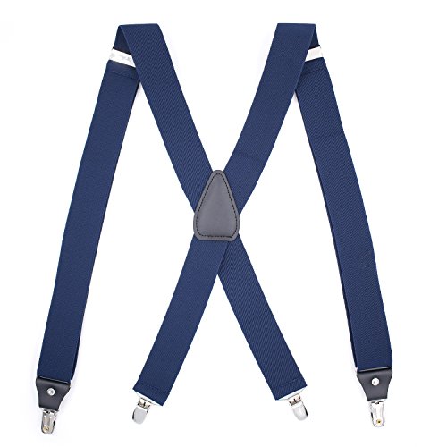 PlayCool Mens Suspenders Adjustable Elastic - Heavy Duty 1.4 Inch Wide X Shape 4 Strong Clips Suspender Braces - Navy Blue von WannGe