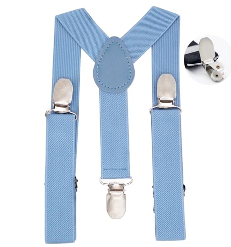 WannGe Kinder Y-Form Hosenträger mit verstellbaren bequemen Hosenträgern für Jungen und Mädchen - Grau Blau von WannGe