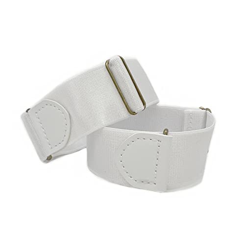 WannGe Unisex 2.5cm Elastic Adjustable Armbands with Non-Slip Shirt Sleeve Clips 1" Anti-Slip Adjustable Hold Up Sleeve Garters, White with Leather Edge, 1 pair von WannGe