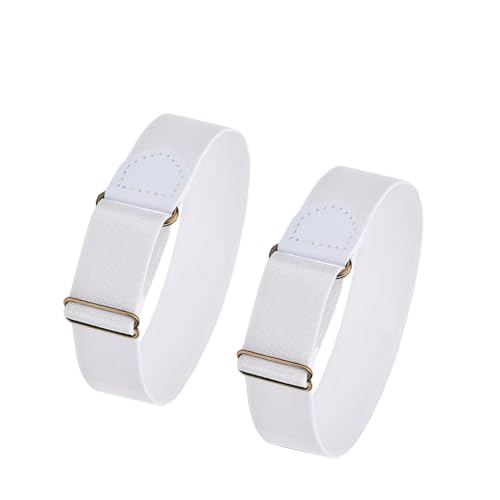 WannGe Unisex 2.5cm Elastic Adjustable Armbands with Non-Slip Shirt Sleeve Clips 1" Anti-Slip Adjustable Hold Up Sleeve Garters, White with Leather Edge, 1 pair von WannGe
