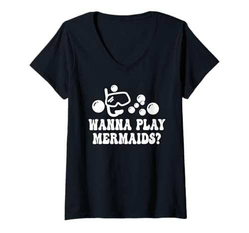 Damen Möchten Sie Meerjungfrauen Spielen? Lustige Schwimmbrille für Schwimmbad, Schnorchel, Blasen T-Shirt mit V-Ausschnitt Damen Möchten Sie Meerjungfrauen Spielen? Lustige Schwimmbrille für Schwimmbad, Schnorchel, Blasen T-Shirt mit V-Ausschnitt von Wanna Play Mermaids? Funny Swim Pool Snorkel
