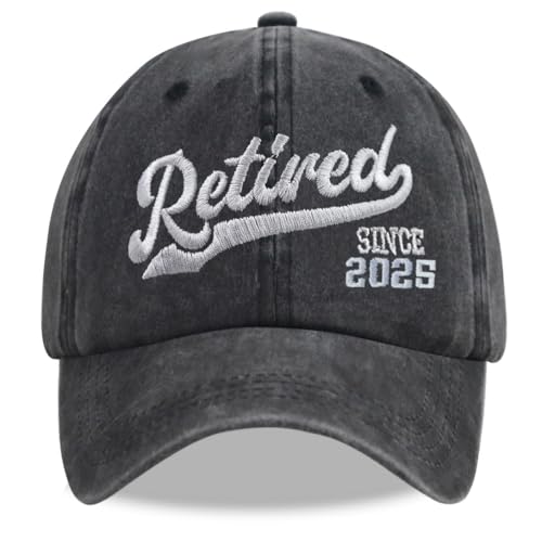 Retired Since 2024 2025 Mütze, verstellbare Baumwolle, bestickt, Baseballkappe für Rentner, Vater, Mutter, Opa, Oma, Herren, Damen, Retired 2025 Schwarz, Einheitsgröße von Wanpcaiy