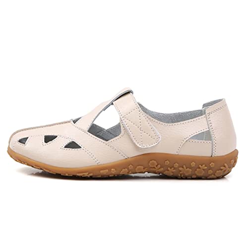 Wanphoo Leder Damen Atmungsaktive Perforierte Sandalen Mode Vielseitige Freizeitschuhe, Beige, 35.5 EU von Wanphoo