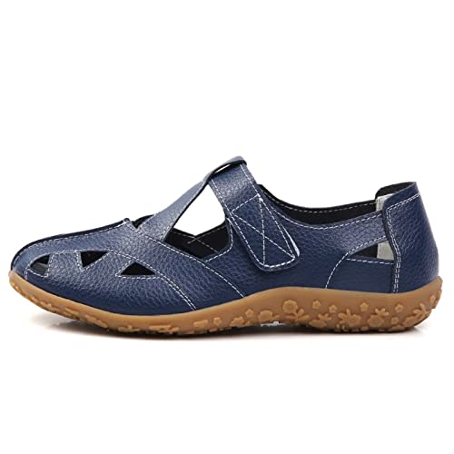 Wanphoo Leder Damen Atmungsaktive Perforierte Sandalen Mode Vielseitige Freizeitschuhe, Med. Marineblau, 40 EU von Wanphoo