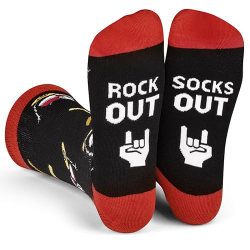 Wansruee Unisex Musical Rock Out Sockets Out Socken Lustige Neuheit Wade Buchstaben Socken Geschenke Für Männer Frauen Musikfans, Rock Out Drum, One size von Wansruee