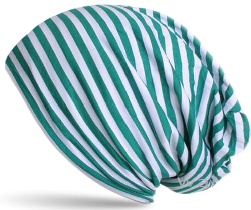 WANSSY® Damen Herren Unisex Farbe Beanie Fashion mit Streifen Muster Einheitshröße Kopfbedeckung (Baumwollmischung, Grün-Weiß) von WANSSY