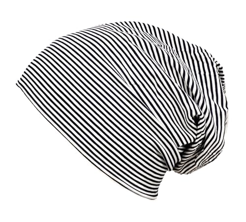 Wanssy® Damen Herren Unisex Farbe Beanie Fashion mit Streifen Muster Einheitshröße Kopfbedeckung (Baumwollmischung, Schwarz-Weiß) von Wanssy