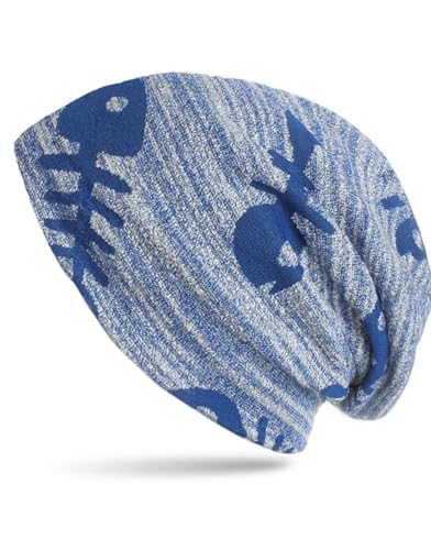 WANSSY® Damen Herren Unisex Farbe Beanie Mütze Fashion mit Fischgräte Muster Einheitshröße Kopfbedeckung (Baumwollmischung, Blau) von WANSSY