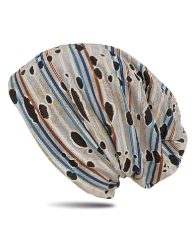 WANSSY® Damen Herren Unisex Uni Farbe Beanie Fashion Destroyed Löcher Retro Streifen Muster Einheitshröße Kopfbedeckung (Baumwollmischung, Blau) von WANSSY