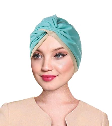 WANSSY® Damen Turban Jersey Fashion Falten Kopfbedeckung Damen Mütze Einheitshröße (Baumwollmischung, Himmelblau) von WANSSY