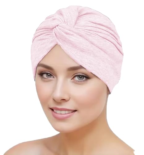 WANSSY® Damen Turban Jersey Fashion Falten Kopfbedeckung Knoten elegant Damen Mütze Einheitshröße (Baumwollmischung, Hellrosameliert) von WANSSY