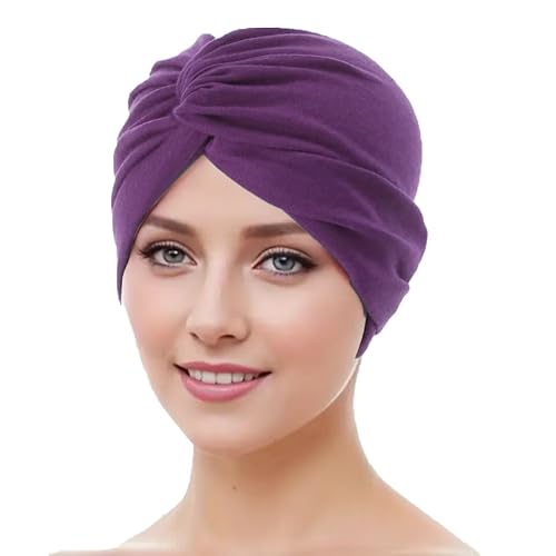 WANSSY® Damen Turban Jersey Fashion Falten Kopfbedeckung Knoten elegant Damen Mütze Einheitshröße (Baumwollmischung, Lila) von WANSSY