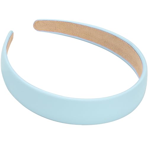 WantGor 1 Zoll PU Leder Stirnband, breite gepolsterte Haarband Mode Haarbänder niedliche Frauen Stirnbänder Urlaub DIY Haarzubehör (Blau, M) von WantGor