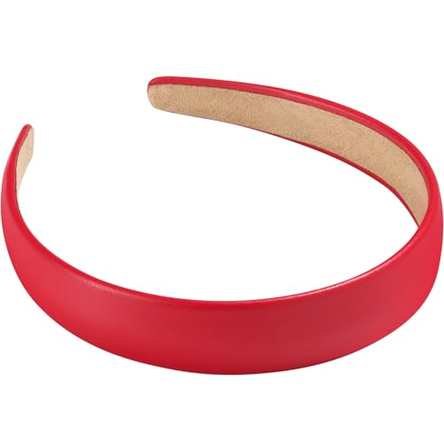 WantGor 1 Zoll PU Leder Stirnband, breite gepolsterte Haarband Mode Haarbänder niedliche Frauen Stirnbänder Urlaub DIY Haarzubehör (Rot, M) von WantGor