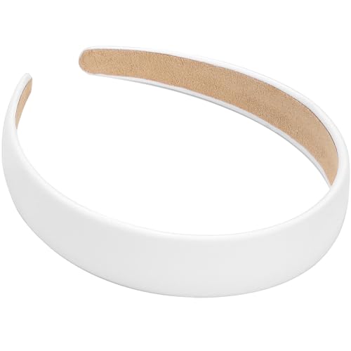 WantGor 1 Zoll PU Leder Stirnband, breite gepolsterte Haarband Mode Haarbänder niedliche Frauen Stirnbänder Urlaub DIY Haarzubehör (Weiß, M) von WantGor
