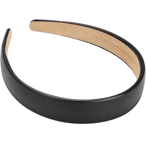 WantGor 1 Zoll PU Leder Stirnband, breite gepolsterte Haarband Mode Haarbänder niedliche Frauen Stirnbänder Urlaub DIY Haarzubehör (schwarz, M) von WantGor