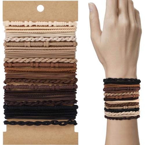 WantGor Boho-Haargummis, 20 PCS Haarbänder 4 Styles Armbänder Haargummis 2.36inch Niedliche Pferdeschwanz-Halter Elastische Boho-Haarspangen Haarschmuck für Frauen Dick Dünn Lang Lockig (Neutral) von WantGor