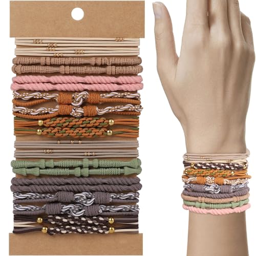 WantGor Boho-Haargummis, 20 PCS Haarbänder 4 Styles Armbänder Haargummis 2.36inch Niedliche Pferdeschwanz-Halter Elastische Boho-Haarspangen Haarschmuck für Frauen Dick Dünn Lang Lockig (Orange) von WantGor