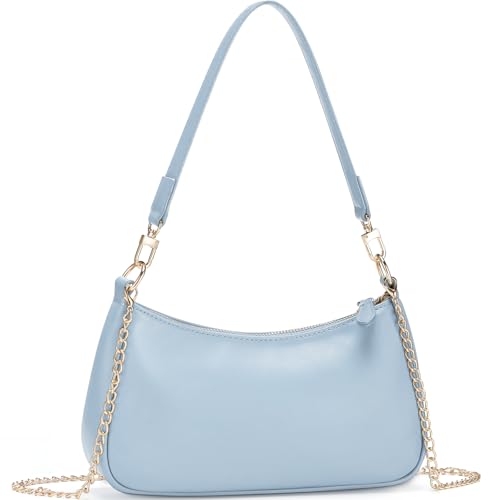 WantGor Clutch Tote Handtaschen, Umhängetasche für Frauen Crossbody Taschen Mini Hobo Bag Retro Vegan Leder Trendy Handtasche (Blau) von WantGor