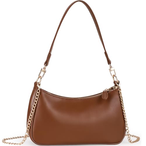 WantGor Clutch Tote Handtaschen, Umhängetasche für Frauen Crossbody Taschen Mini Hobo Bag Retro Vegan Leder Trendy Handtasche (Braun) von WantGor