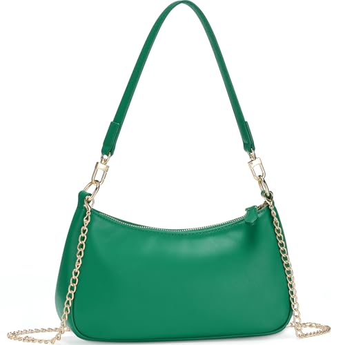 WantGor Clutch Tote Handtaschen, Umhängetasche für Frauen Crossbody Taschen Mini Hobo Bag Retro Vegan Leder Trendy Handtasche (Dunkelgrün) von WantGor