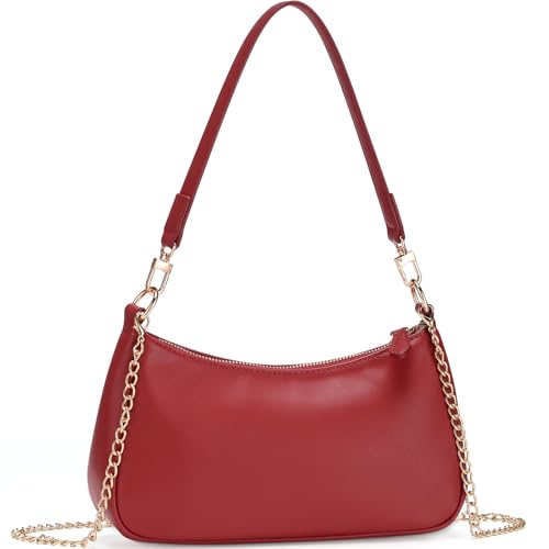 WantGor Clutch Tote Handtaschen, Umhängetasche für Frauen Crossbody Taschen Mini Hobo Bag Retro Vegan Leder Trendy Handtasche (Rot) von WantGor
