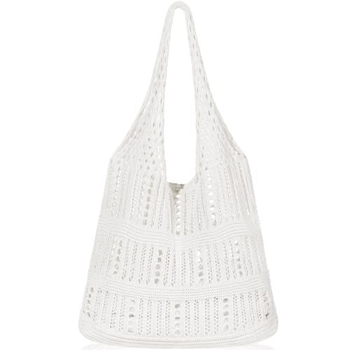 WantGor Häkeltaschen, Strand Mesh Tragetasche Damen Umhängetasche Einkaufstasche Lässige Reisetaschen Tasche faltbar Hobo Taschen (Schneewittchen) von WantGor