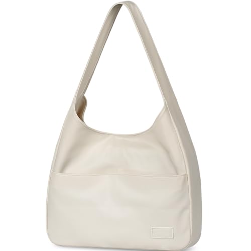 WantGor Kunstleder Tote Tasche, Umhängetaschen für Frauen Arbeit Hobo Handtasche Vegan Leder Reisen Geldbörsen große Kapazität Clutch (Beige) von WantGor