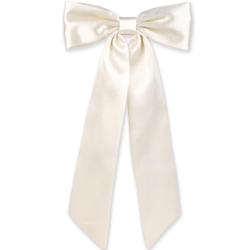 WantGor Long Tail Bow Haarspangen,Haarschleife Schleifen Satin Bowknot Clip Große Haarspangen Niedliche Pferdeschwanzhalter Haarschmuck für Frauen Täglich Party Hochzeit Prom (Beige) von WantGor