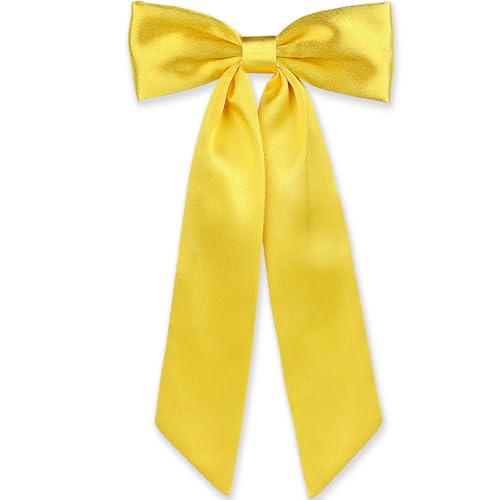 WantGor Long Tail Bow Haarspangen,Haarschleife Schleifen Satin Bowknot Clip Große Haarspangen Niedliche Pferdeschwanzhalter Haarschmuck für Frauen Täglich Party Hochzeit Prom (Gelb) von WantGor
