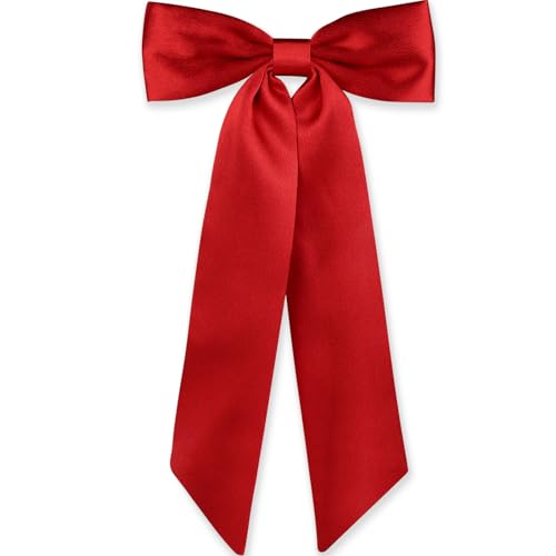 WantGor Long Tail Bow Haarspangen,Haarschleife Schleifen Satin Bowknot Clip Große Haarspangen Niedliche Pferdeschwanzhalter Haarschmuck für Frauen Täglich Party Hochzeit Prom (Rot) von WantGor