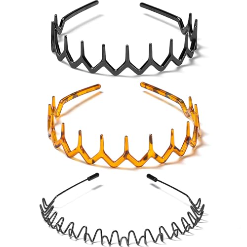 WantGor Metall Kopfbänder für Frauen Männer, 2 Pack Mode Unisex schwarze Haarbänder Sport Kopfbekleidung Haarreifen Haarzubehör für Zuhause, im Freien (3 Packung, M) von WantGor