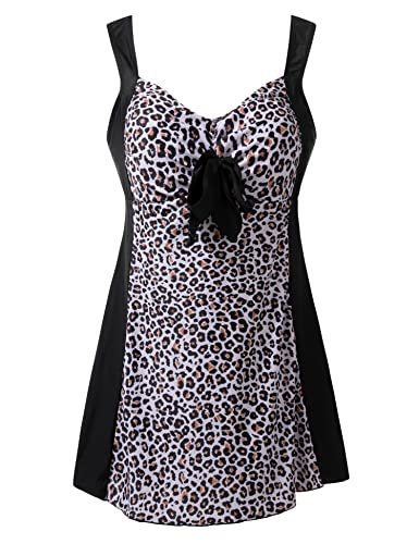 Wantdo Damen Badeanzüge Bauchweg Tankini Sommer Bademode mit Bügel Badekleid Einteiler Schlanke Strandmode Einteiler Schwimmkleid Polka-Rot 56-58 von Wantdo