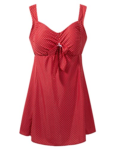 Wantdo Damen Badeanzüge Bauchweg Tankini Sommer Bademode mit Bügel Badekleid Einteiler Schlanke Strandmode Einteiler Schwimmkleid Rotes Plaid 50-52 von Wantdo