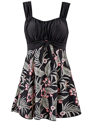 Wantdo Damen Badeanzüge Sommer Bauchweg Tankini Bademode mit Bügel Badekleid Einteiler Schlanke Strandmode Einteiler Schwimmkleid Begonie 44-46 von Wantdo